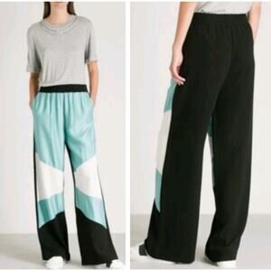 Maje Colorblock Satin Crepe Wide Leg Trousers Pull On Pant NWT $295 Medium US 6